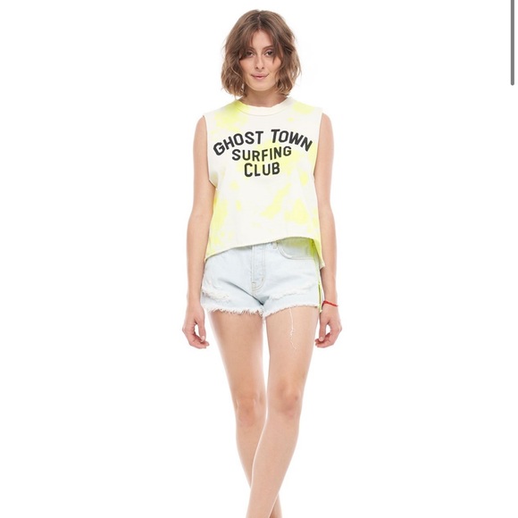 Chaser Pants - NWT Chaser Sandrine Rose Denim Cutoff Shorts Neon